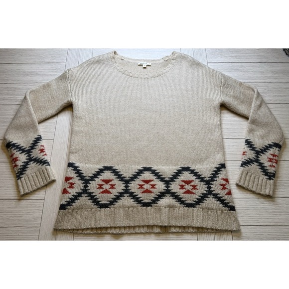 Hem & Thread Sweaters - Hem & Thread Wool‎ Blend Aztec Print Beige Women's Sweater Sz M Academia Cottage